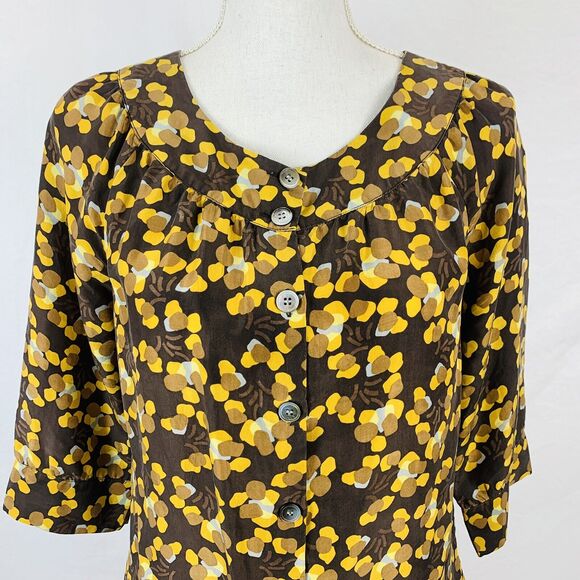 J. Jill 100% Silk Blouse 3/4 Sleeve Fall Button Down Brown Size Small Petite - Picture 3 of 8